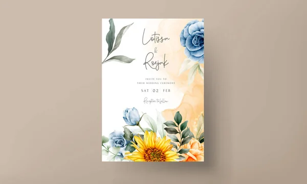 Vintage Watercolor Spring Flower Wedding Invitation Card Set — Stockvektor
