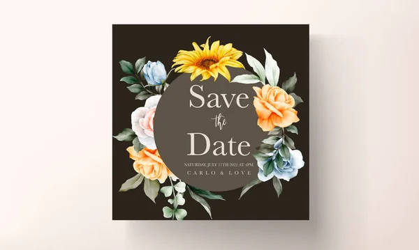Vintage Watercolor Spring Flower Wedding Invitation Card Set — Stockový vektor