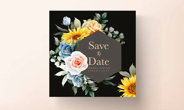 Vintage Watercolor Spring Flower Wedding Invitation Card Set — Image vectorielle