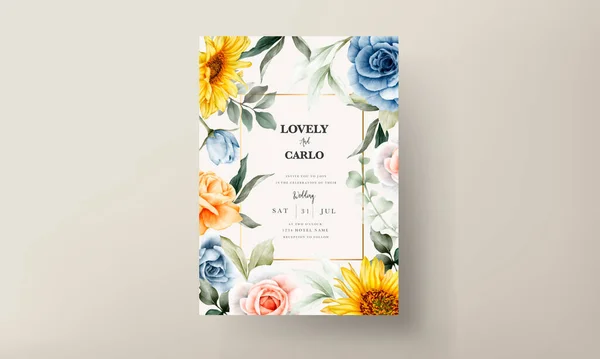 Vintage Watercolor Spring Flower Wedding Invitation Card Set — Stock Vector