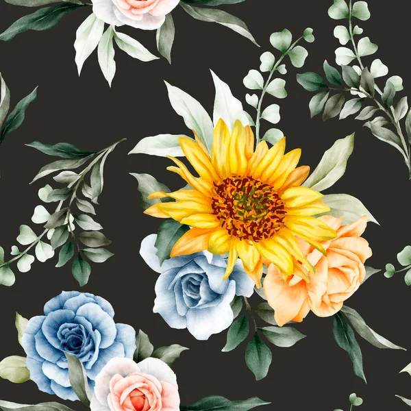 Beautiful Watercolor Spring Floral Seamless Pattern —  Vetores de Stock