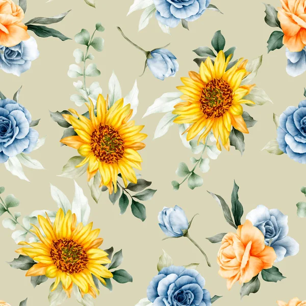Beautiful Watercolor Spring Floral Seamless Pattern — стоковый вектор