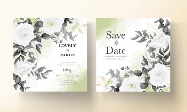 Basit ve zarif siyah-beyaz çiçekli düğün davetiyesi