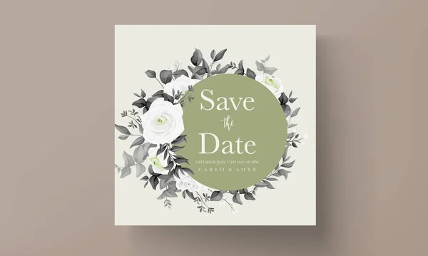 Simple Elegant Black White Floral Wedding Invitation Card — Stock Vector