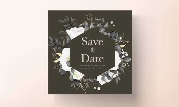 Cartão Convite Casamento Floral Preto Branco Simples Elegante —  Vetores de Stock