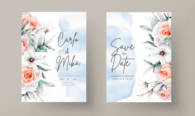 suluboya çiçekli güzel düğün davetiyesi