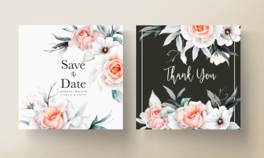 suluboya çiçekli güzel düğün davetiyesi