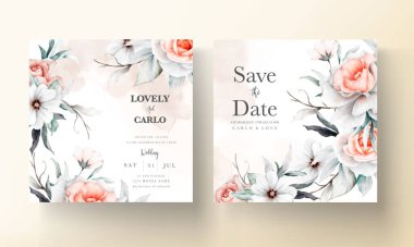 suluboya çiçekli güzel düğün davetiyesi