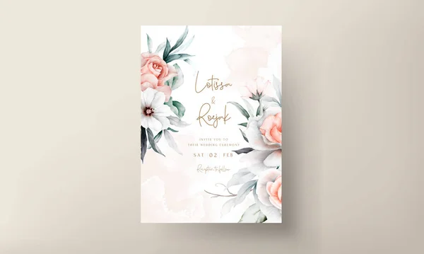 Flor Pêssego Vintage Elegante Cartão Convite Casamento Floral Cinza — Vetor de Stock