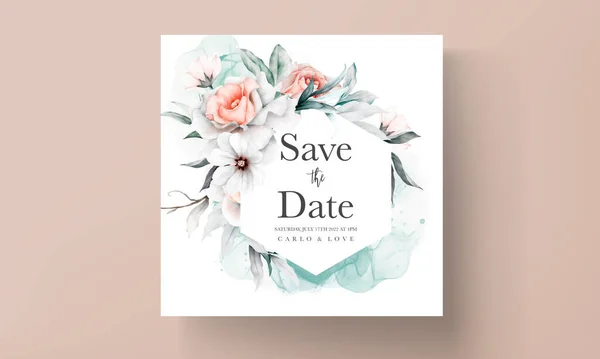 Κομψό Γαμήλιο Προσκλητήριο Όμορφη Σύνθεση Λουλουδιών — Διανυσματικό Αρχείο