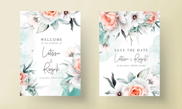 Beautiful Wedding Invitation Watercolor Flower — Stock Vector