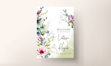 Çiçekli düğün davetiyesi ve suluboya bırakıyor