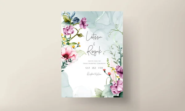 Cartão Convite Casamento Com Flores Folhas Aquarela — Vetor de Stock
