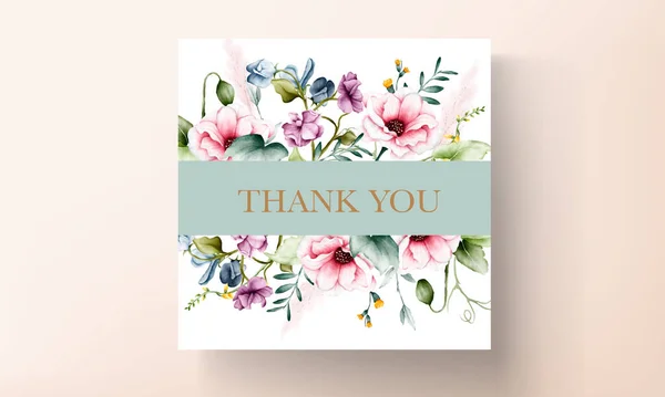 Beautiful Wedding Invitation Card Flower Leaves Watercolor — Stock Vector