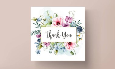 Çiçekli ve suluboyalı güzel düğün davetiyesi