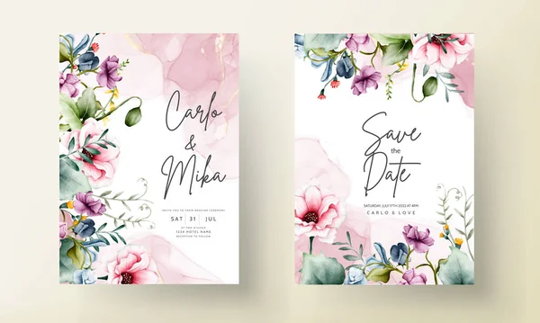 Çiçekli suluboya lüks davetiye şablonu