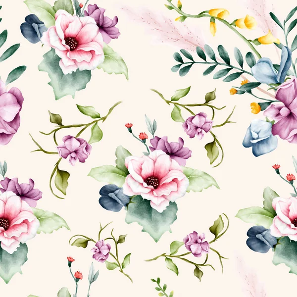 Motif Floral Sans Couture Avec Des Fleurs Roses Violettes — Image vectorielle