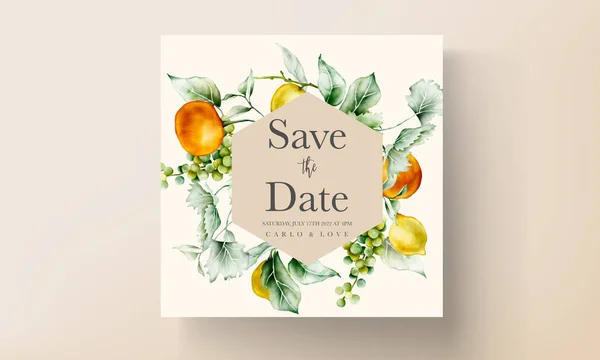 Aquarell Sommerfrüchte Hochzeitseinladungskarte Vorlage — Stockvektor