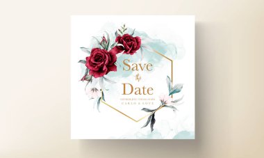 Çiçekli ve yapraklı düğün davetiyesi şablonu. modern kestane rengi