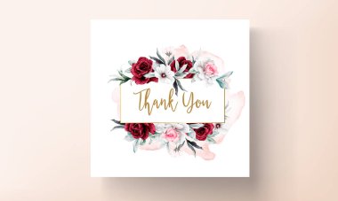 Çiçekli ve yapraklı düğün davetiyesi şablonu. modern kestane rengi