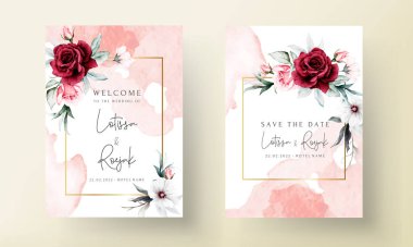 Zarif beyaz ve kestane rengi çiçek çerçeveli suluboya davetiye kartı şablonu