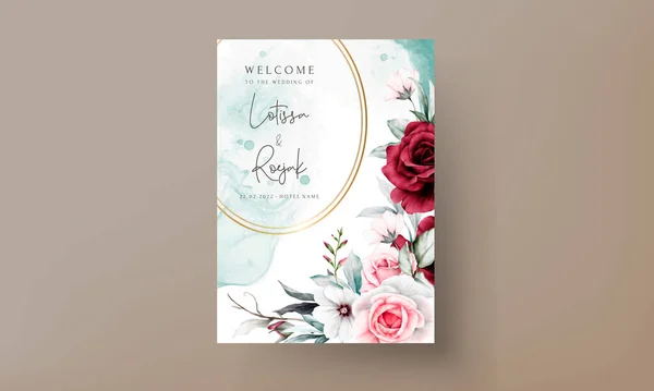 Wedding Invitation Card Template Beautiful Flower Wreath Watercolor — Stock Vector