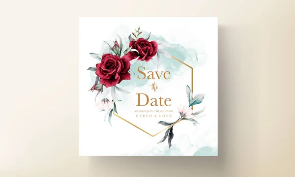 Modelo Cartão Convite Casamento Com Belas Flores Folhas Cor Rosa —  Vetores de Stock