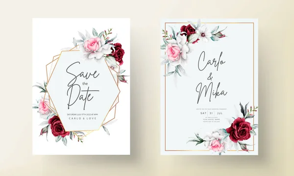 Huwelijksuitnodigingskaart Sjabloon Met Prachtige Bloemen Bladeren Moderne Kastanjebruine Roze Kleur — Stockvector