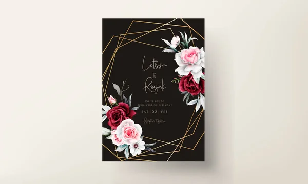 Elegant White Maroon Rose Floral Frame Watercolor Invitation Card Template — Stock Vector