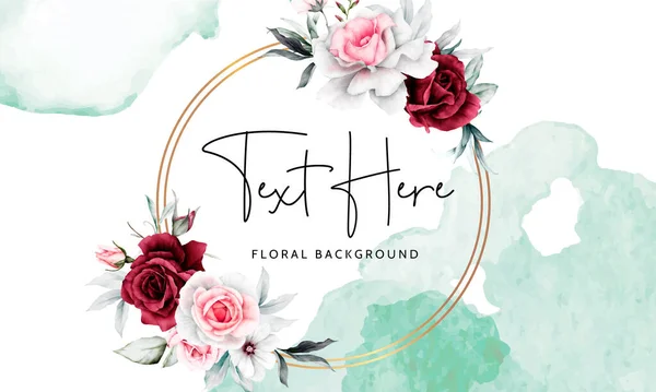 Rosa Flores Hojas Pintura Acuarela Fondo Floral Ilustración — Vector de stock