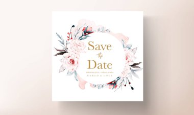 düğün davetiyesi şablonu kırmızı ve mavi çiçekli suluboya