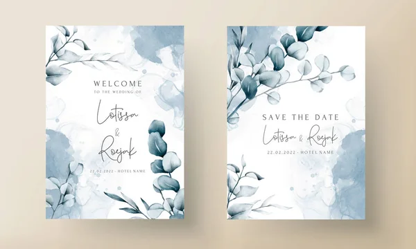 Luxury Wedding Invitation Card Beautiful Leaves Watercolor — Stock Vector