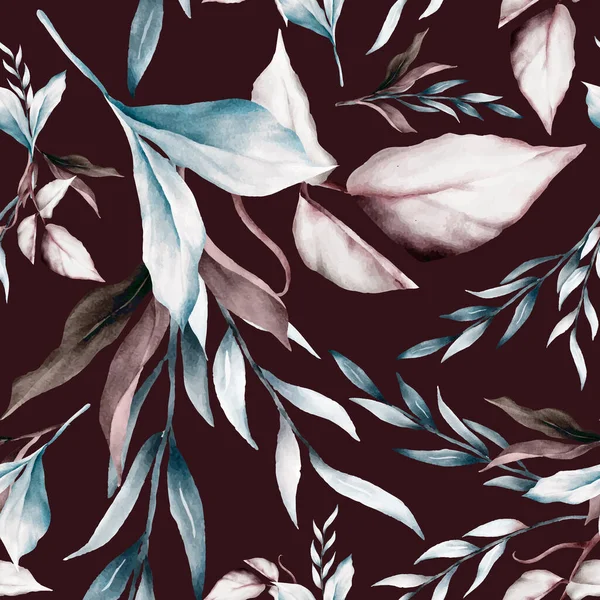 Feuilles Élégantes Peinture Aquarelle Motif Floral Sans Couture — Image vectorielle