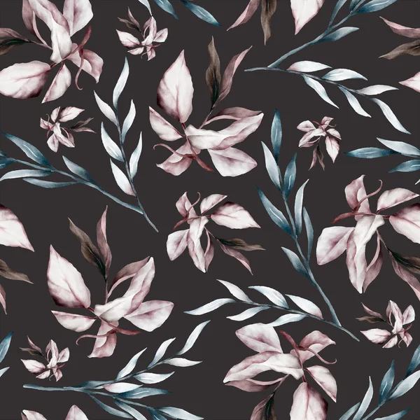 Elegante Blätter Malen Aquarell Floralen Nahtlosen Muster — Stockvektor