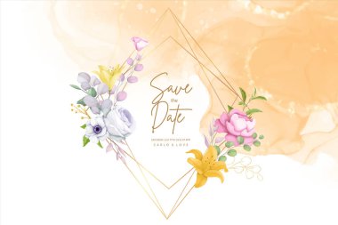 Gül, şakayık ve zambak çiçekli güzel suluboya çerçeve