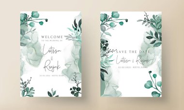 Yapraklı ve çiçekli davetiye suluboya