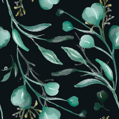 El çizimi suluboya yapraklar çiçeksiz desen