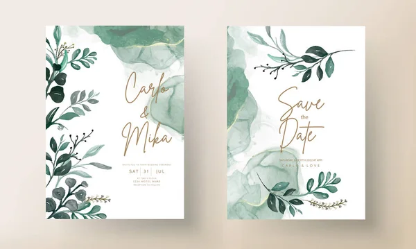 Yapraklı ve çiçekli davetiye suluboya