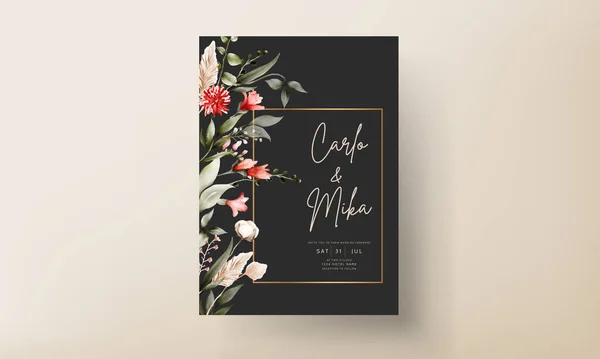 Beautiful Flower Leaves Watercolor Wedding Invitation Card Boho Color — Stock Vector