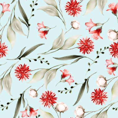 Bohem çiçekli ve yapraklı klasik çiçeksiz desen