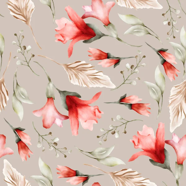 Motif Floral Vintage Sans Couture Avec Fleur Feuilles Bohème — Image vectorielle
