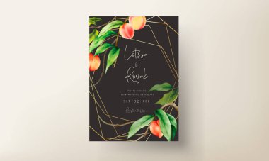 Elle çizilmiş şeftalili güzel düğün davetiyesi suluboya