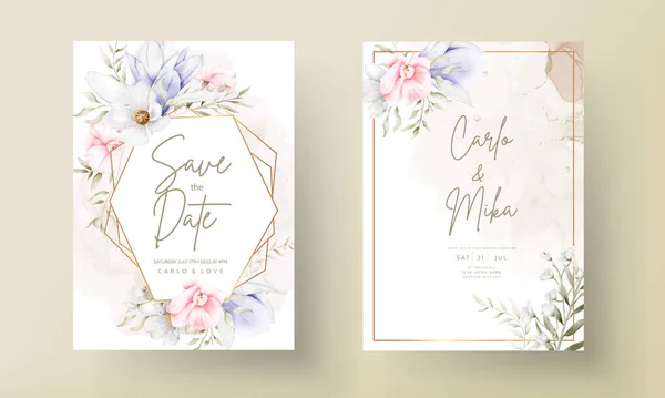 Mooie Bruiloft Uitnodiging Kaart Met Elegante Vintage Bloemen — Stockvector