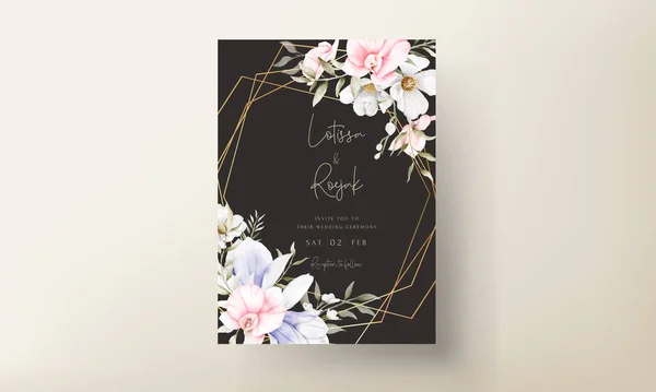 Schöne Hochzeitseinladungskarte Mit Eleganten Vintage Blumen — Stockvektor