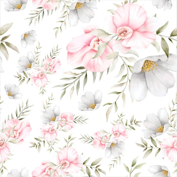 Wunderschönes Florales Nahtloses Muster Mit Eleganten Vintage Blüten Und Blättern — Stockvektor