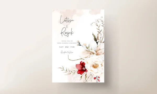 Elegante Boho Hochzeitseinladungskarte Mit Getrockneten Blumen Und Kastanienbrauner Blume — Stockvektor