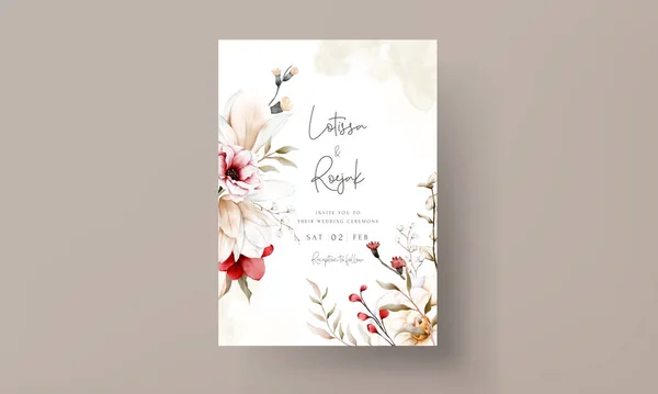Cartão Convite Casamento Boho Elegante Com Flor Seca Floral Marrom — Vetor de Stock