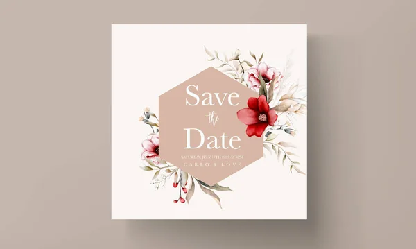 ドライフラワーとマルーンの花とエレガントなBoho結婚式の招待カード — ストックベクタ