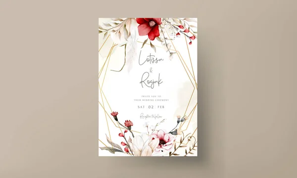 Wunderschöne Aquarellierte Hochzeitseinladungskarte Mit Eleganter Bohème Blume Und Laub — Stockvektor
