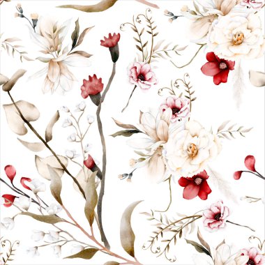 Güzel suluboya zarif boho çiçeksiz desen